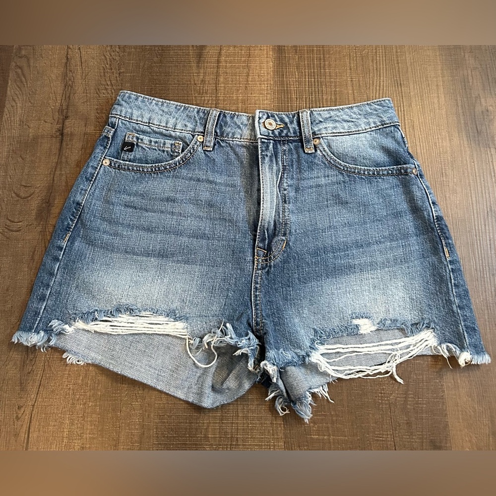 Kancan Denim Blue Women's Cut Off Frayed Hem Distressed Shorts Size Medium